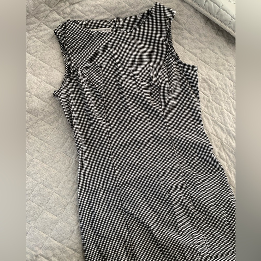 90s Dress Barn 97% cotton gingham checkered black white sleeveless midi dress